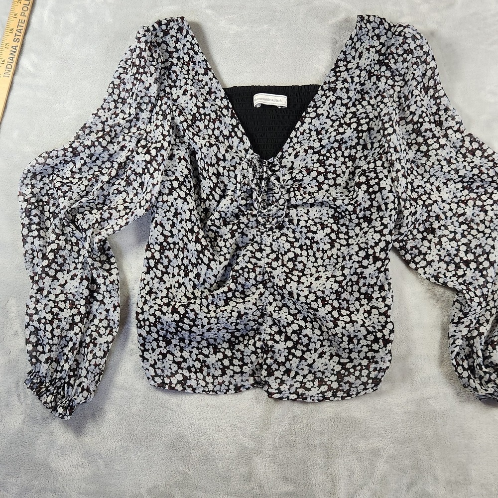 Abercrombie Fitch Puff Sleeve Smocked Black Floral Whimsigoth Peasant Top M